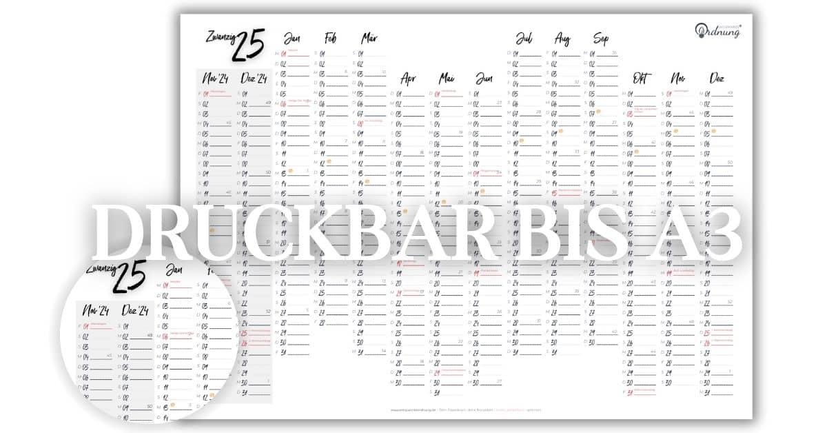 Kalender 2025 Ausdrucken – Kostenloser Jahreskalender + PDF